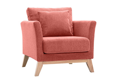 Fauteuil scandinave déhoussable en tissu effet velours texturé terracotta et bois clair OSLO