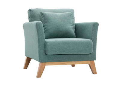 Fauteuil scandinave déhoussable en tissu vert de gris et bois clair OSLO