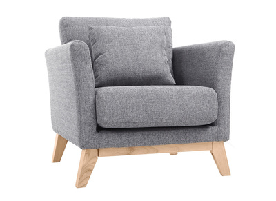 Fauteuil scandinave d&eacute;houssable gris clair pieds bois clair OSLO