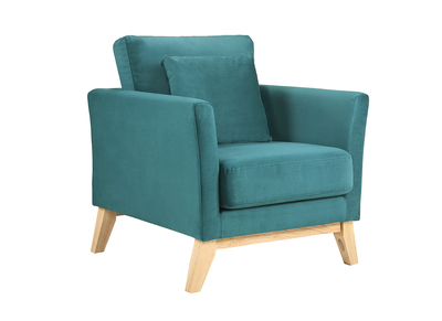 Fauteuil scandinave d&eacute;houssable velours bleu p&eacute;trole OSLO