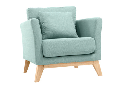 Fauteuil scandinave d&eacute;houssable vert lagon pieds bois clair OSLO