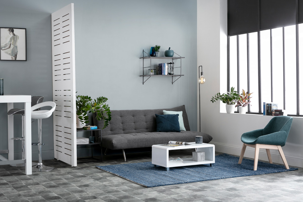 Fauteuil scandinave effet velours bleu-vert WILLY