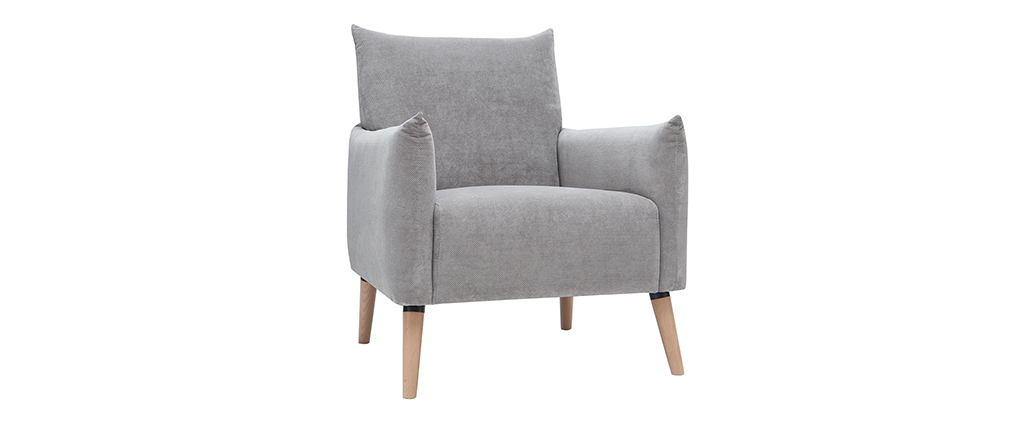 Fauteuil scandinave effet velours textur� gris clair AGAPE