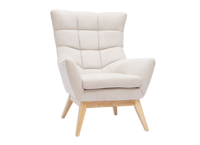 Fauteuil scandinave effet velours textur&eacute; naturel et bois BRODY