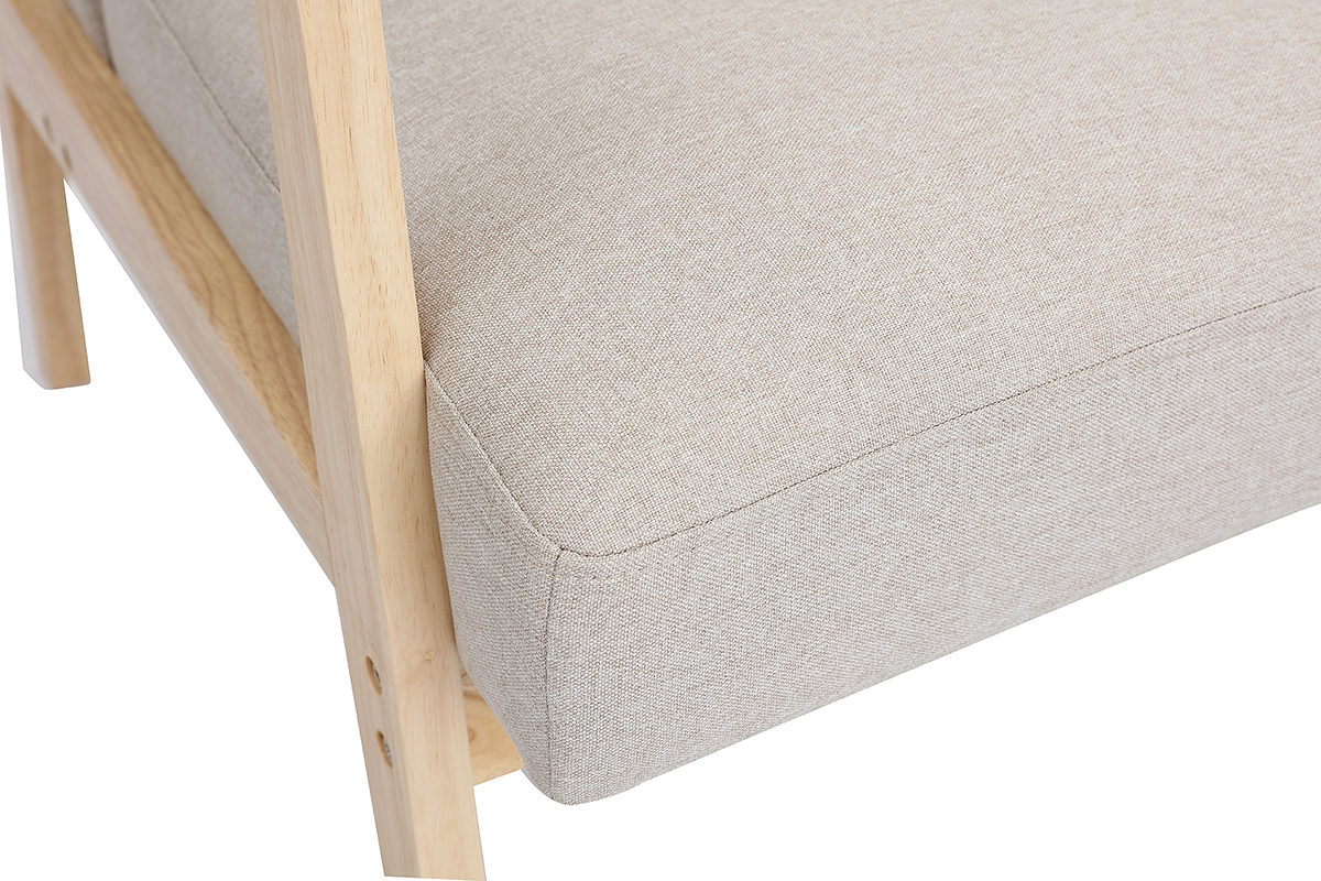 Fauteuil scandinave en tissu beige et bois clair ABYSS