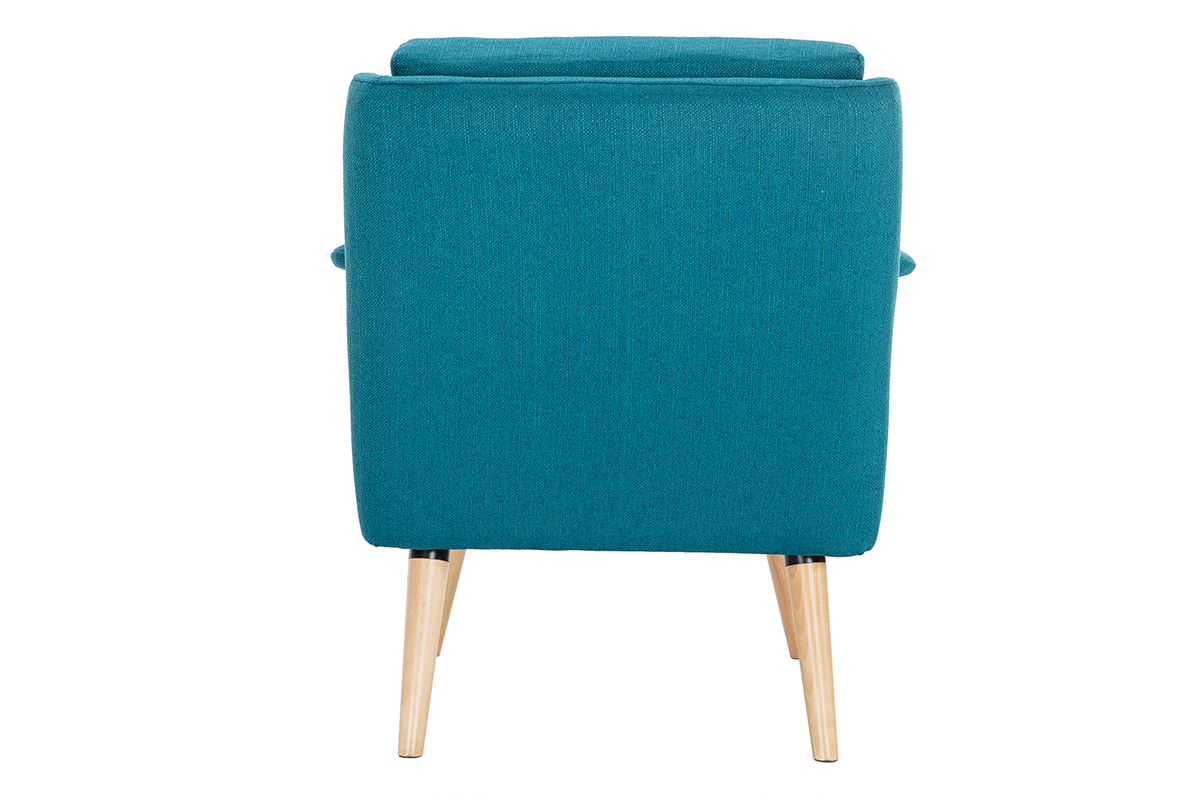 Fauteuil scandinave en tissu bleu canard et bois clair AEOLA