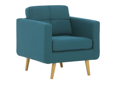 Fauteuil scandinave en tissu bleu canard et bois ELFE