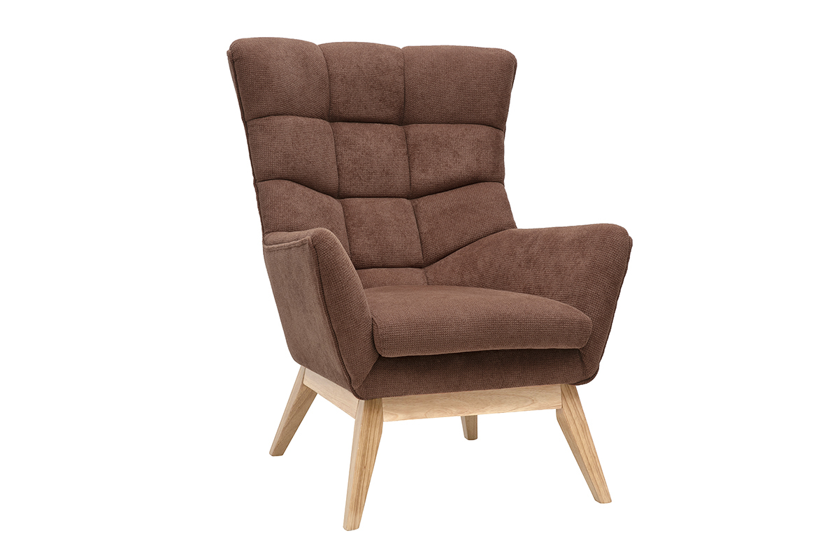Fauteuil scandinave en tissu chenille terre brle et bois clair BRODY