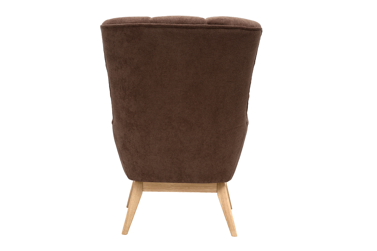 Fauteuil scandinave en tissu chenille terre brle et bois clair BRODY