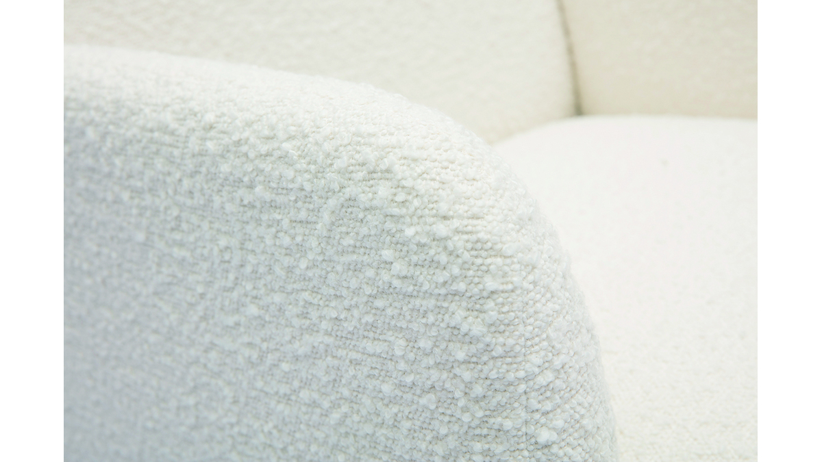 Fauteuil scandinave en tissu effet laine boucle blanc cass et bois clair ISKO