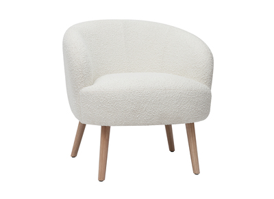 Fauteuil scandinave en tissu effet laine bouclée blanc cassé et bois clair MAGGIE