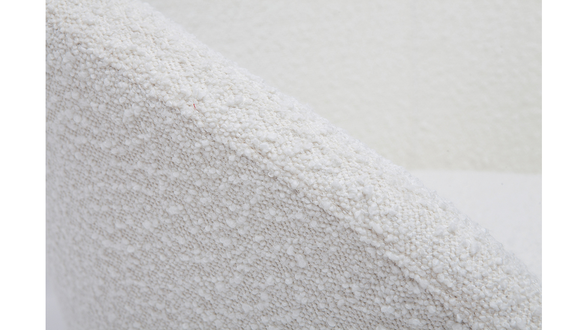 Fauteuil scandinave en tissu effet laine boucle blanc cass et bois clair OLIVIA