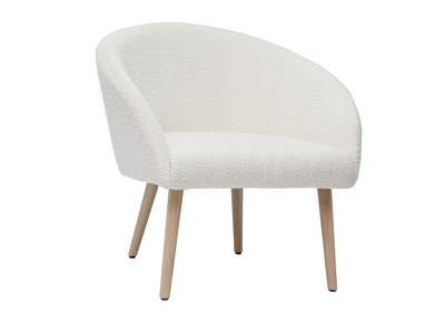 Fauteuil scandinave en tissu effet laine bouclée blanc cassé et bois clair OLIVIA