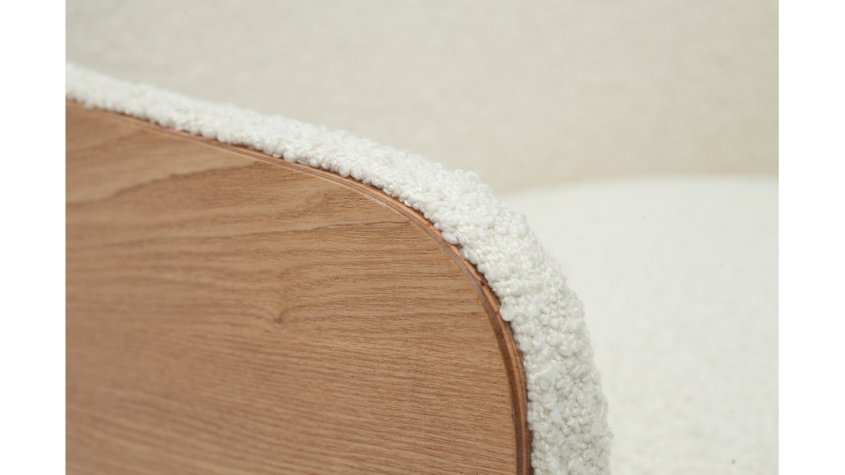 Fauteuil scandinave en tissu effet laine boucle blanc cass et bois clair VALMY