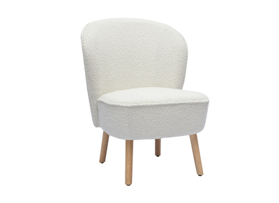 Fauteuil scandinave en tissu effet laine bouclée blanc et bois clair AMANITA