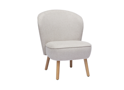 Fauteuil scandinave en tissu effet velours texturé beige et bois clair AMANITA