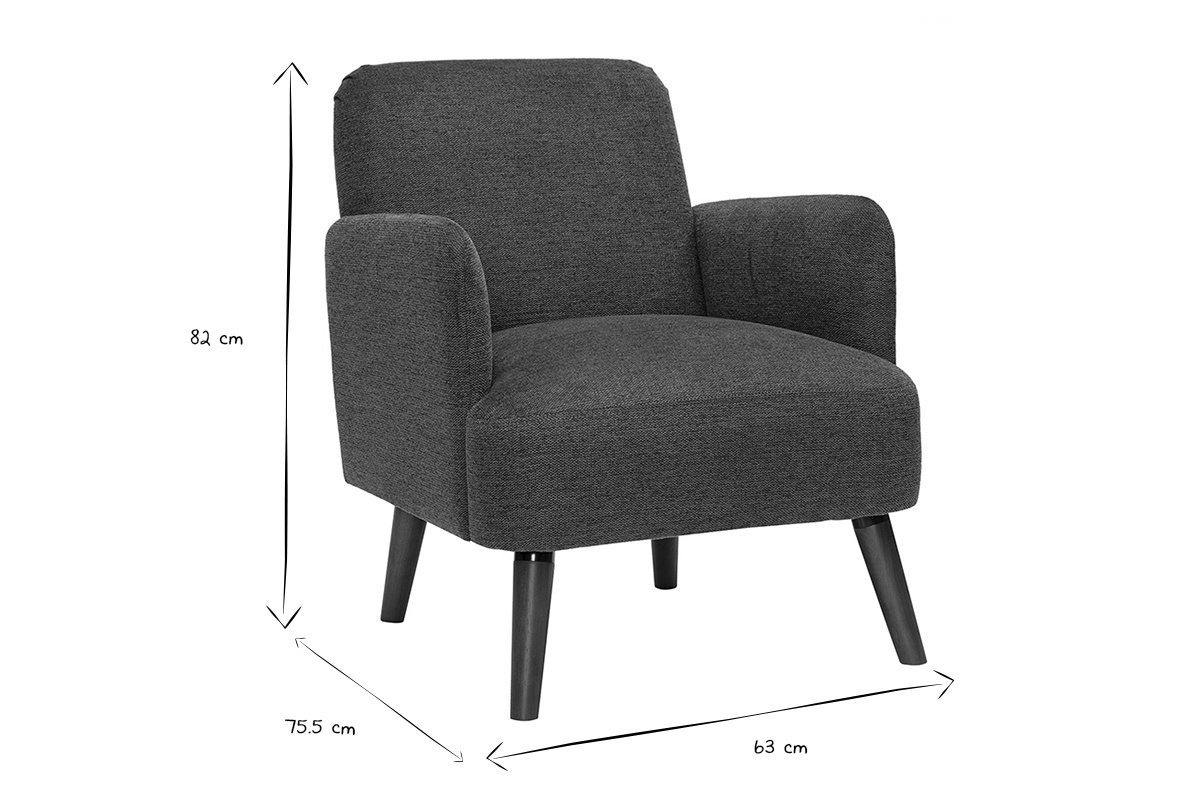 Fauteuil scandinave en tissu effet velours textur� bleu fonc� et bois fonc� ISKO