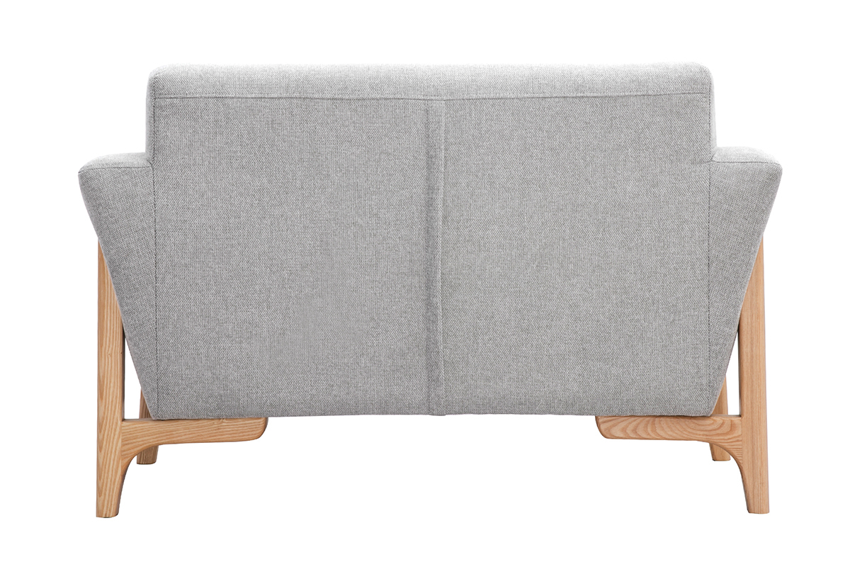 Fauteuil scandinave en tissu effet velours texturé gris clair et bois clair ASAKO