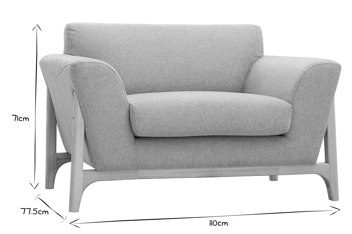 Fauteuil scandinave en tissu effet velours texturé gris clair et bois clair ASAKO