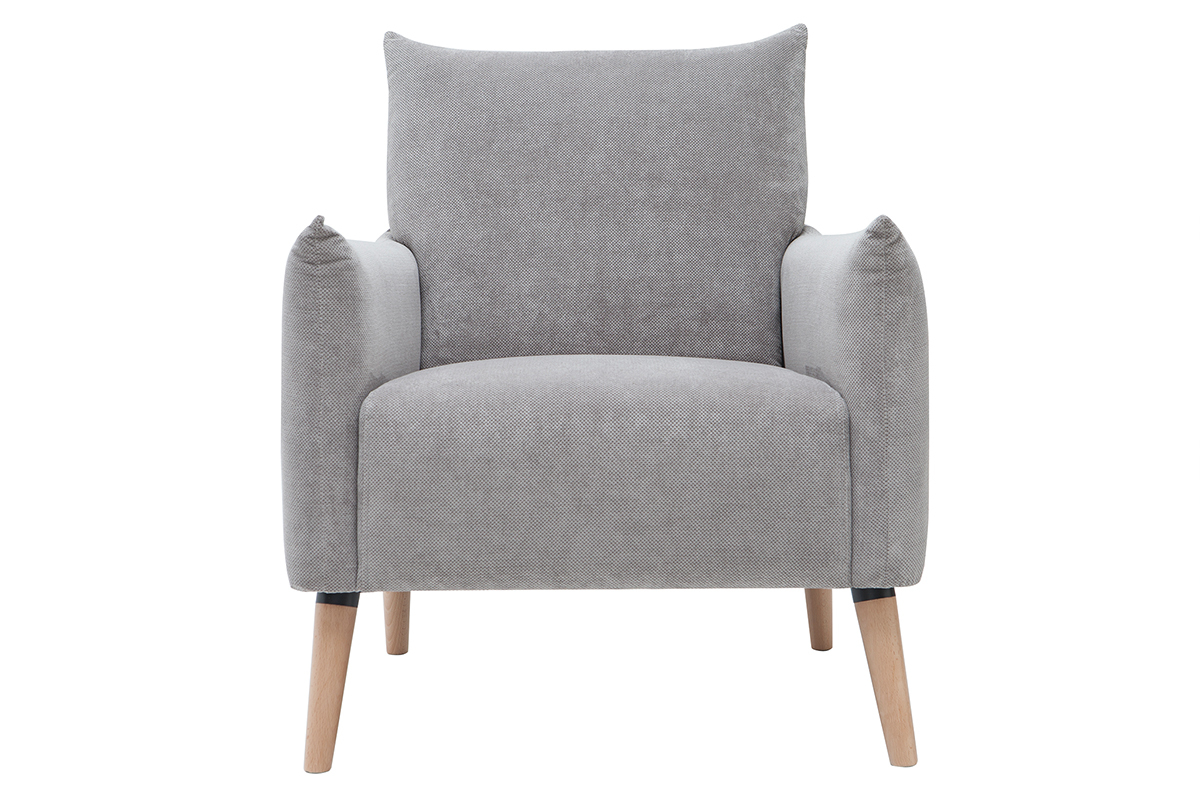 Fauteuil scandinave en tissu effet velours textur gris clairet bois clair AGAPE