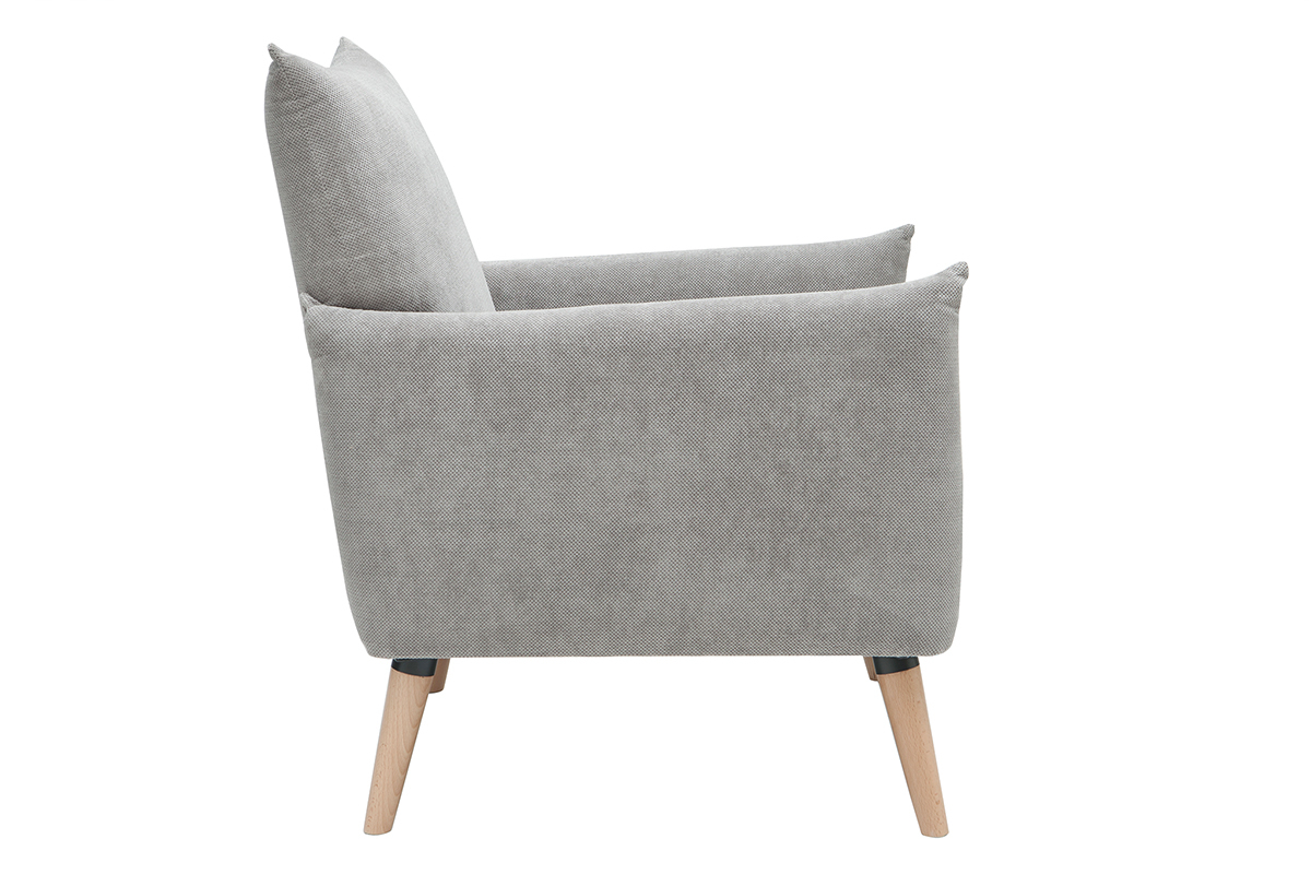 Fauteuil scandinave en tissu effet velours textur gris clairet bois clair AGAPE