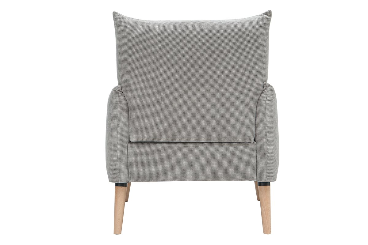 Fauteuil scandinave en tissu effet velours textur gris clairet bois clair AGAPE