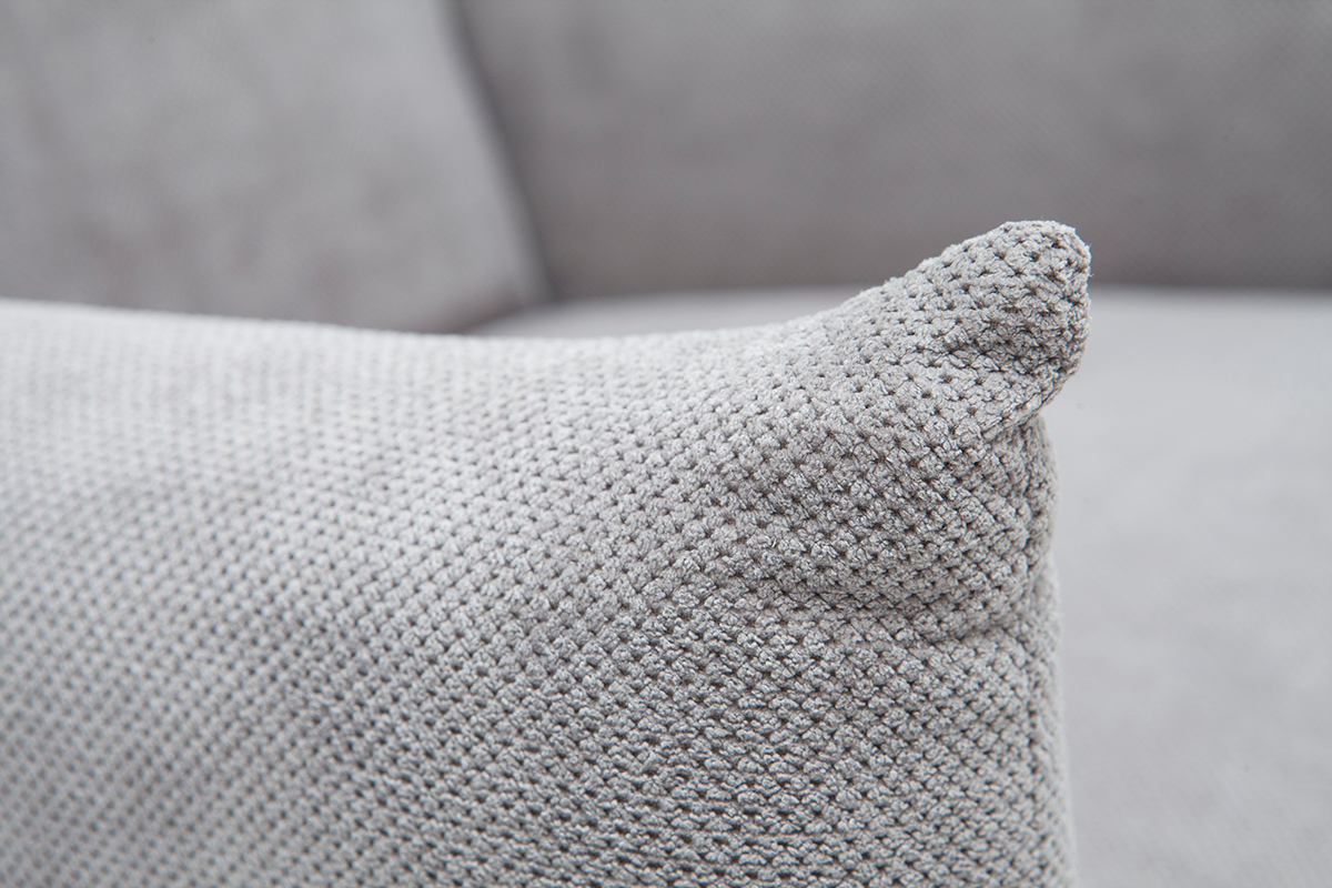 Fauteuil scandinave en tissu effet velours textur gris clairet bois clair AGAPE