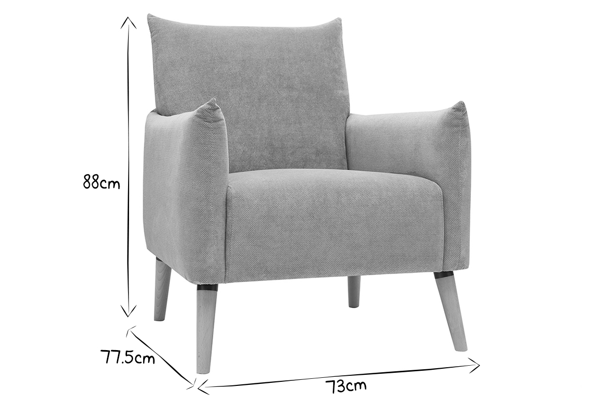 Fauteuil scandinave en tissu effet velours textur gris clairet bois clair AGAPE