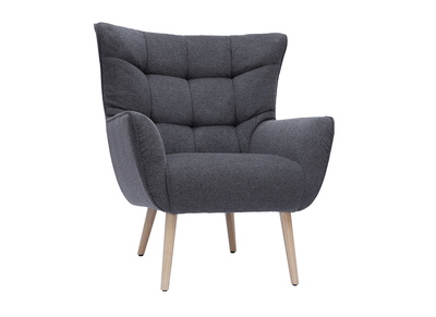 Fauteuil scandinave en tissu effet velours texturé gris foncé et bois clair AVERY