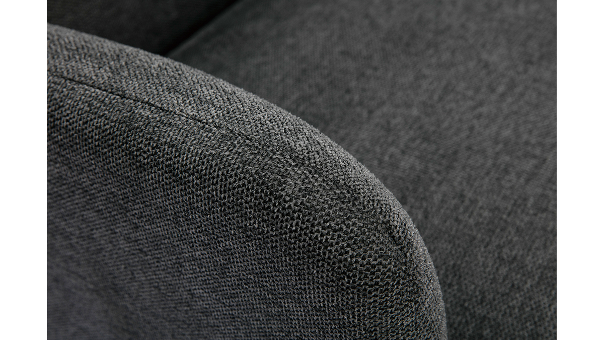 Fauteuil scandinave en tissu effet velours textur gris fonc et bois clair ISKO
