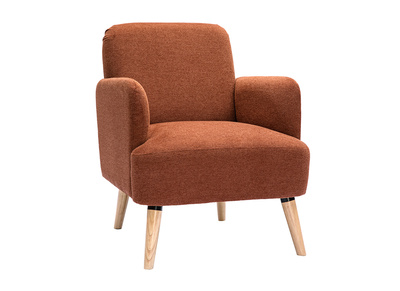 Fauteuil scandinave en tissu effet velours texturé terre brûlée et bois clair ISKO