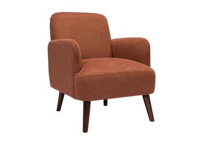 Fauteuil scandinave en tissu effet velours texturé terre brûlée et bois foncé ISKO