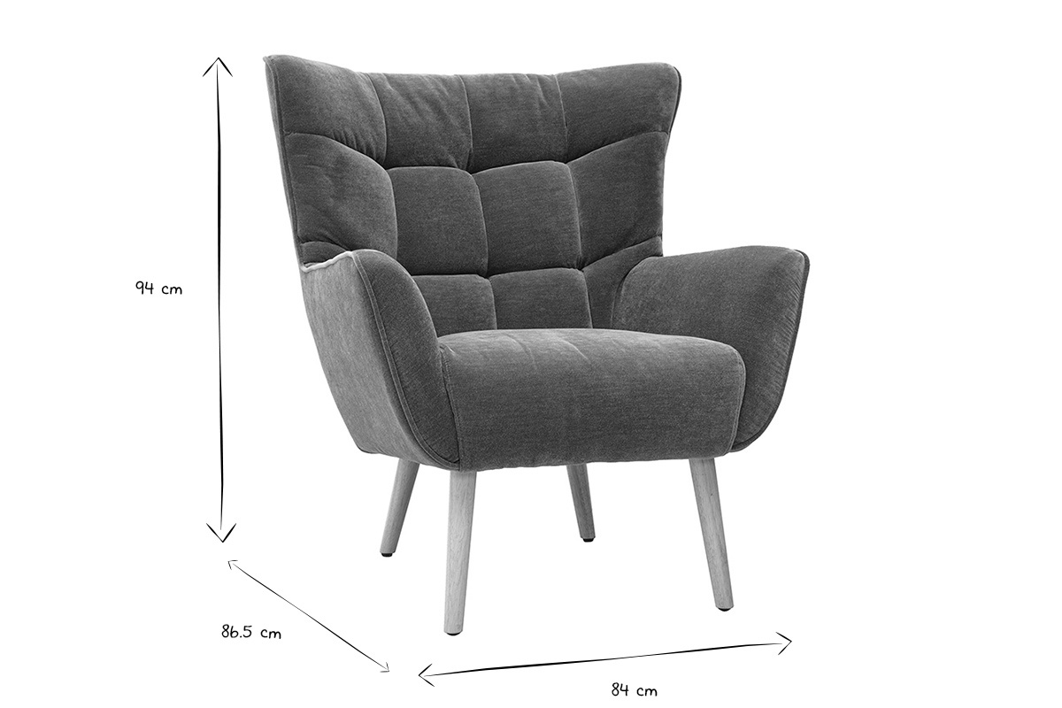 Fauteuil scandinave en tissu effet velours vert kaki et bois clair AVERY