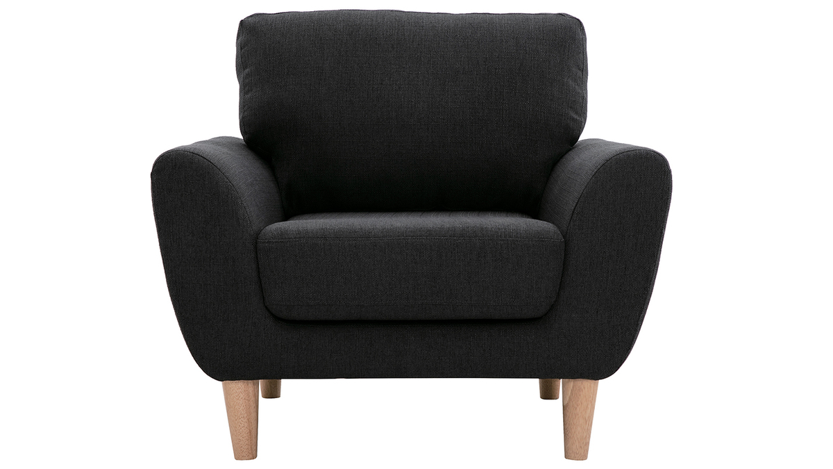 Fauteuil scandinave en tissu gris anthracite et bois clair ALICE