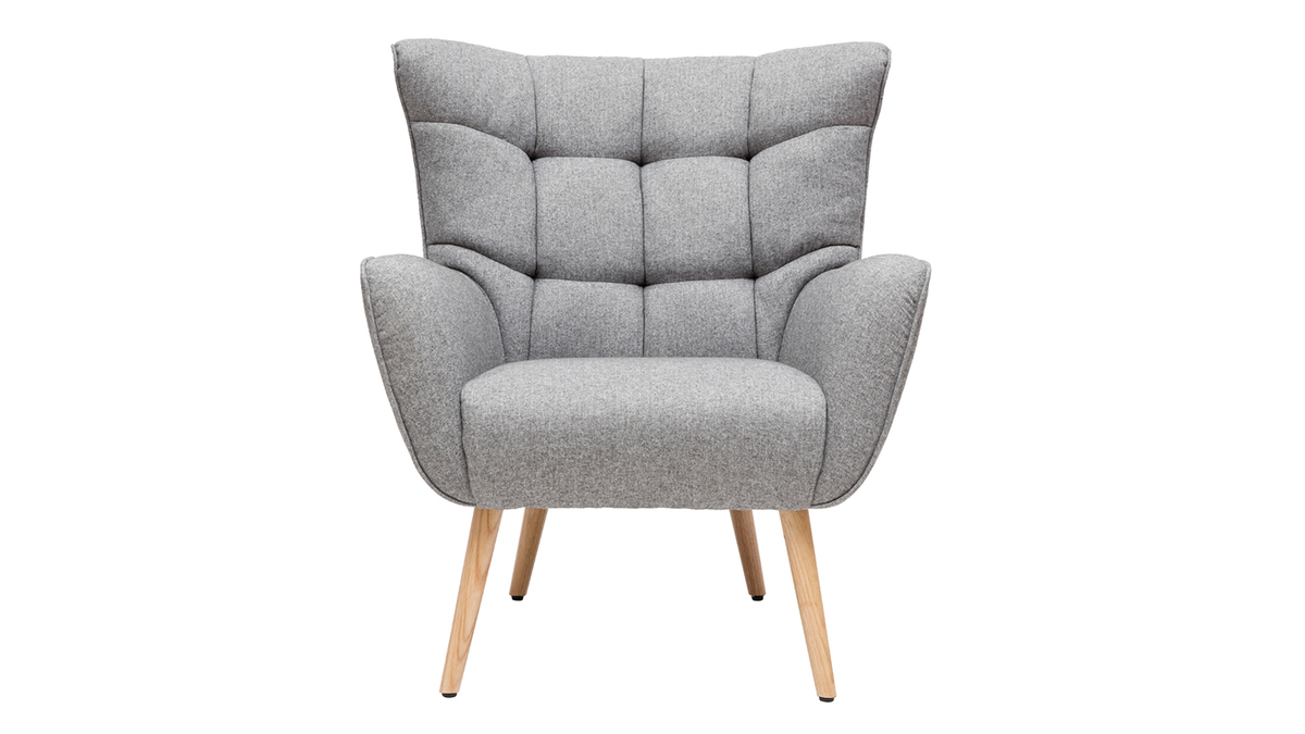 Fauteuil scandinave en tissu gris clair et bois clair AVERY