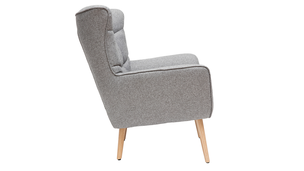 Fauteuil scandinave en tissu gris clair et bois clair AVERY