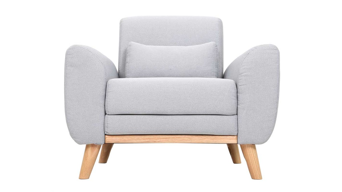 Fauteuil scandinave en tissu gris clair et bois clair EKTOR