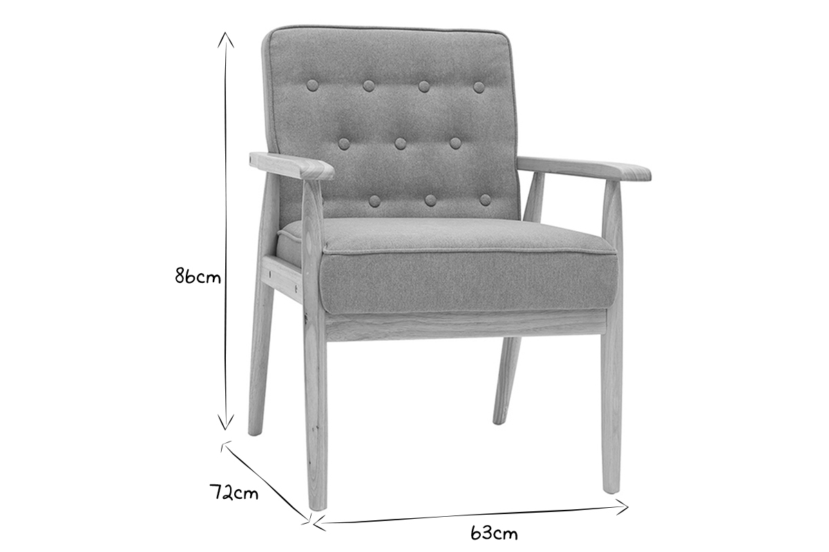 Fauteuil scandinave en tissu gris et bois clair FILIP