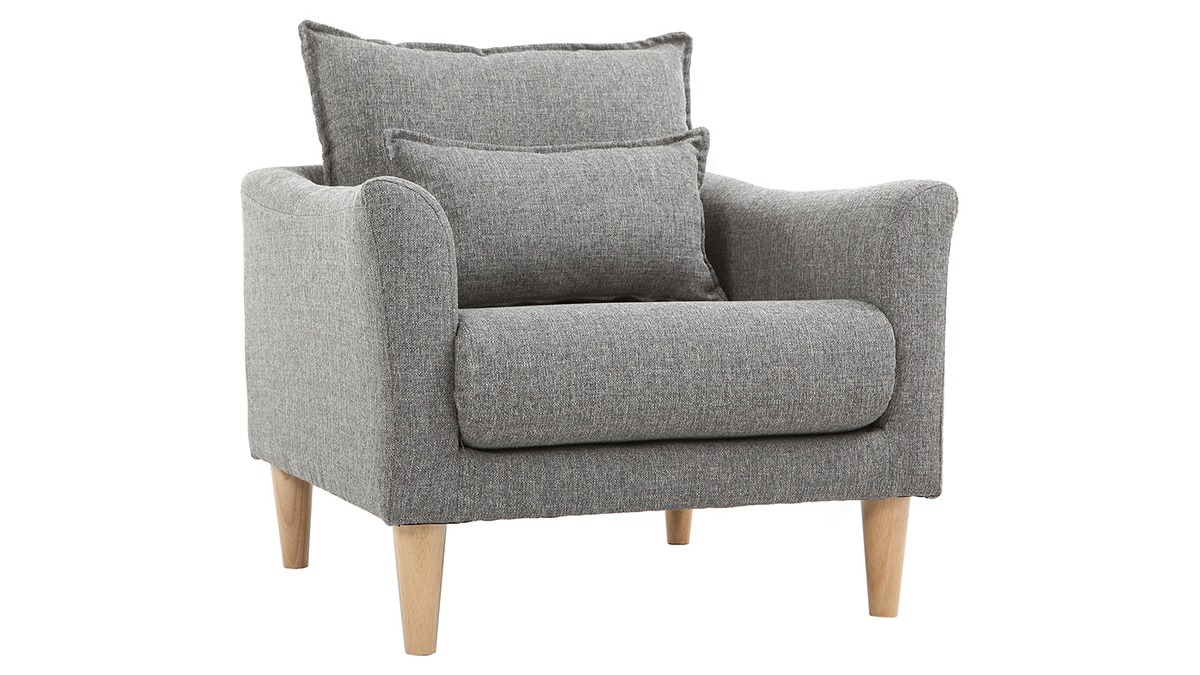 Fauteuil scandinave en tissu gris et bois clair KATE