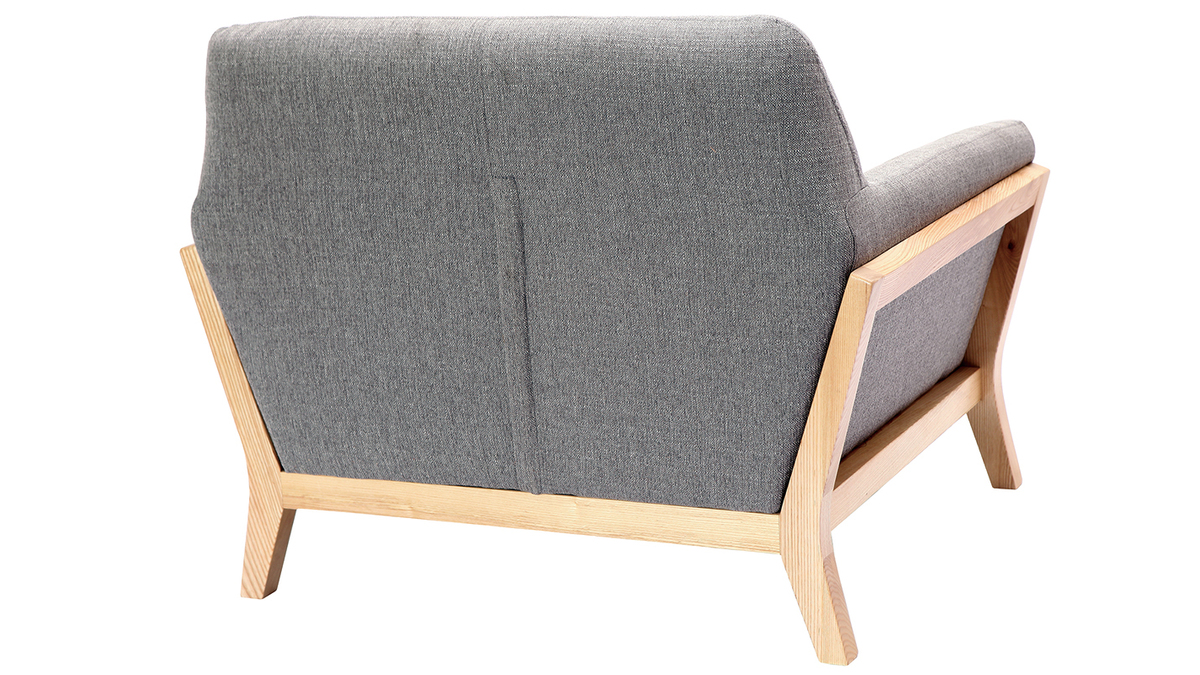 Fauteuil scandinave en tissu gris et bois clair massif YOKO