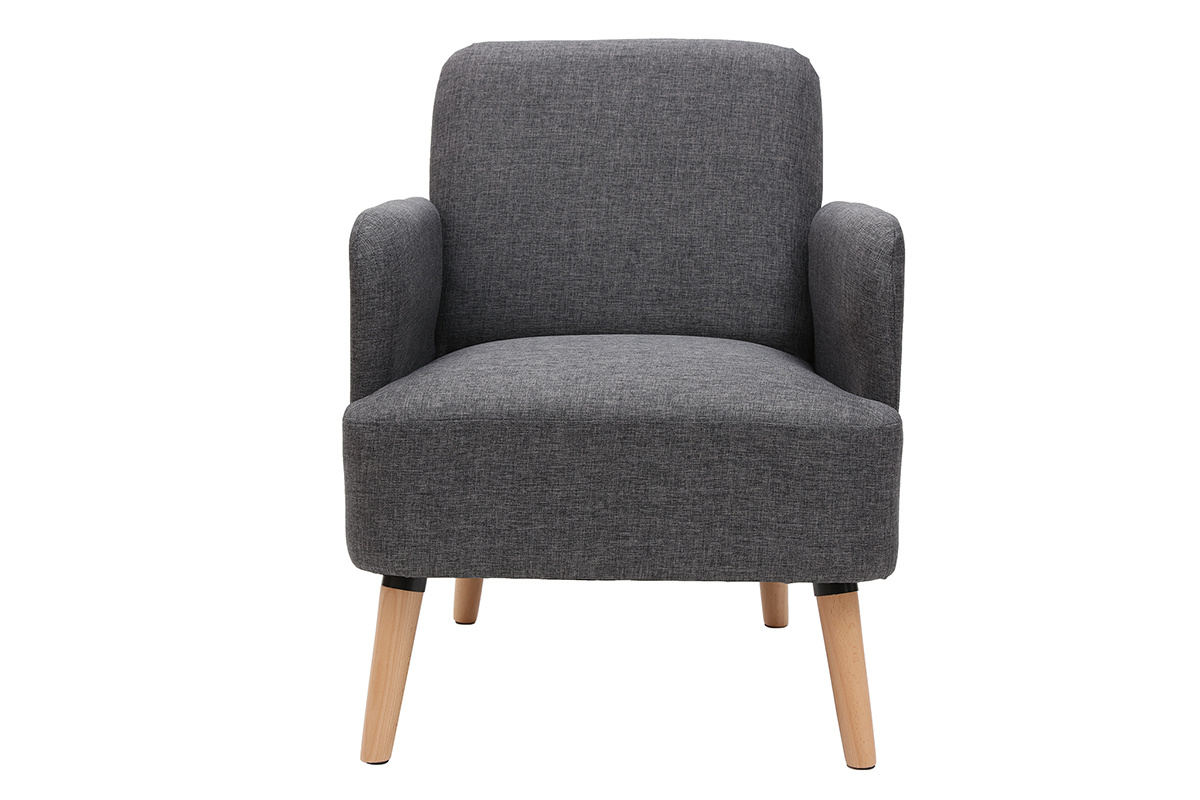 Fauteuil scandinave en tissu gris fonc� et bois clair ISKO