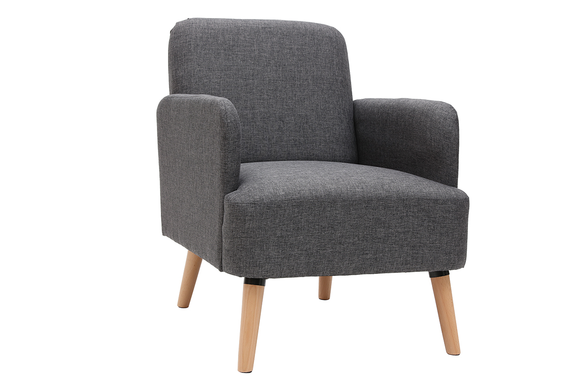 Fauteuil scandinave en tissu gris fonc� et bois clair ISKO