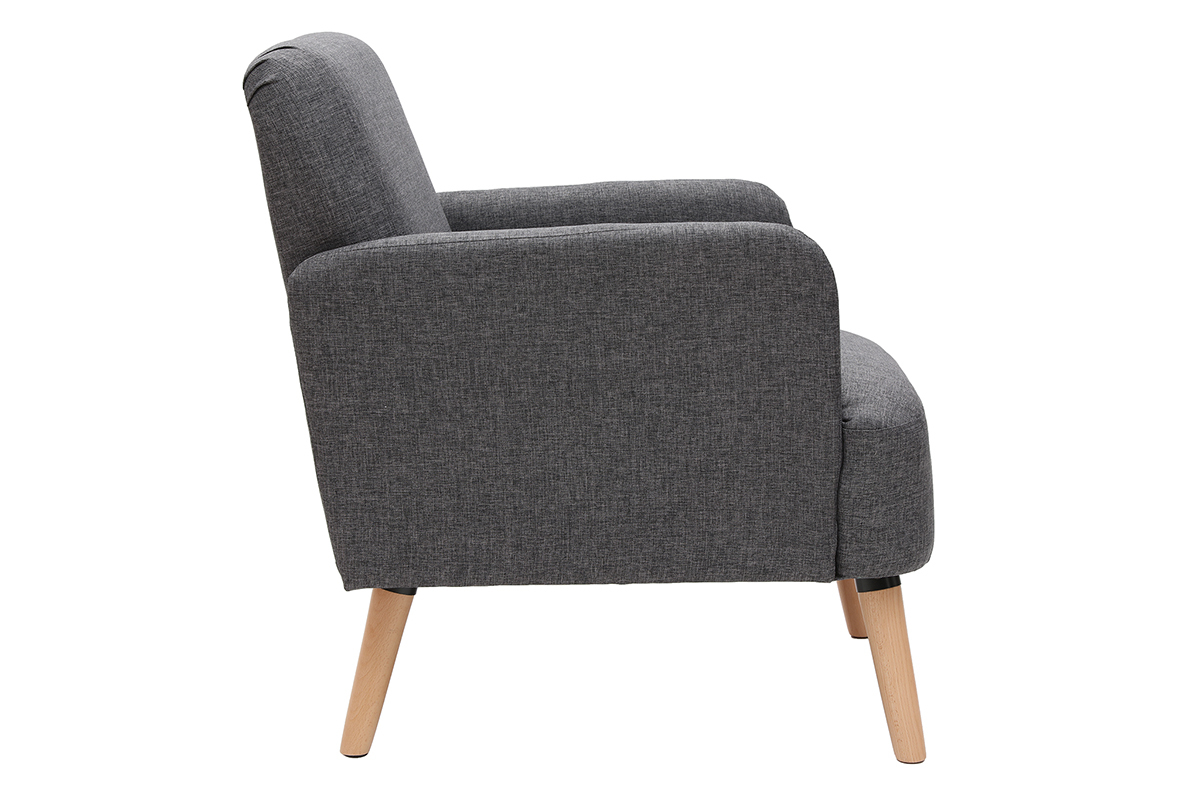 Fauteuil scandinave en tissu gris fonc� et bois clair ISKO