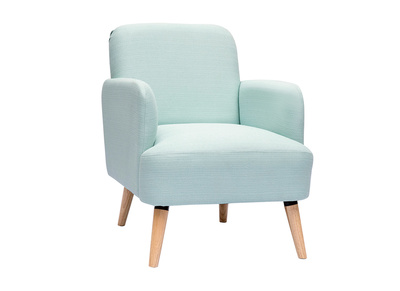 Fauteuil scandinave en tissu menthe à l'eau et bois clair ISKO