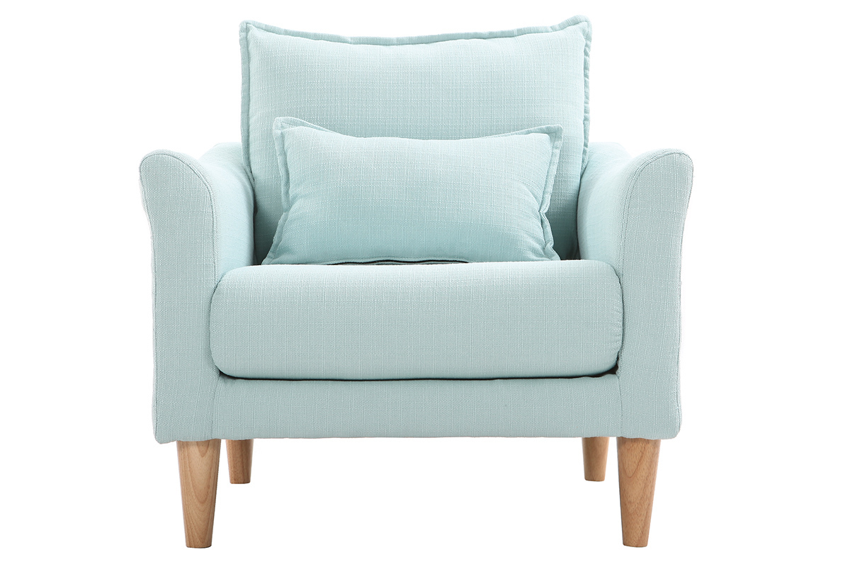 Fauteuil scandinave en tissu menthe  l'eau et bois clair KATE