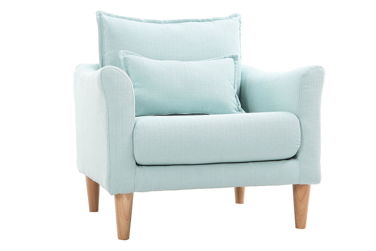 Fauteuil scandinave en tissu menthe  l'eau et bois clair KATE