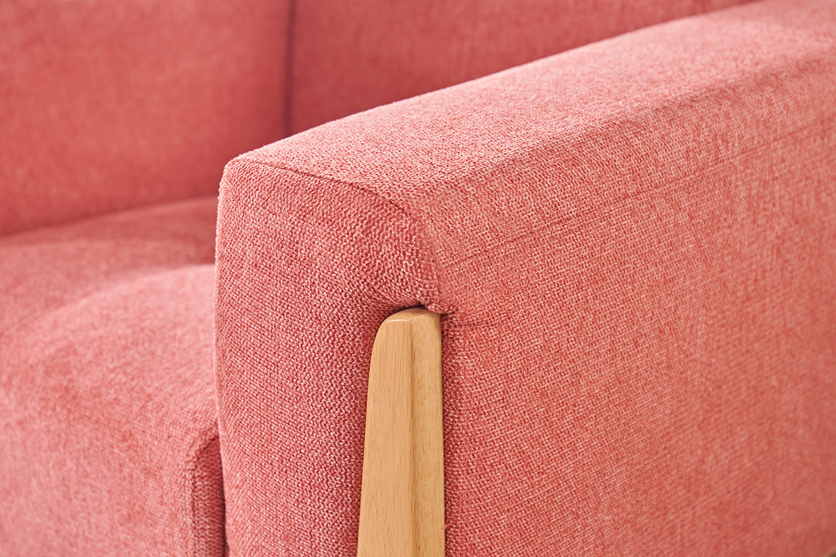 Fauteuil scandinave en tissu terracotta et bois clair FJORD