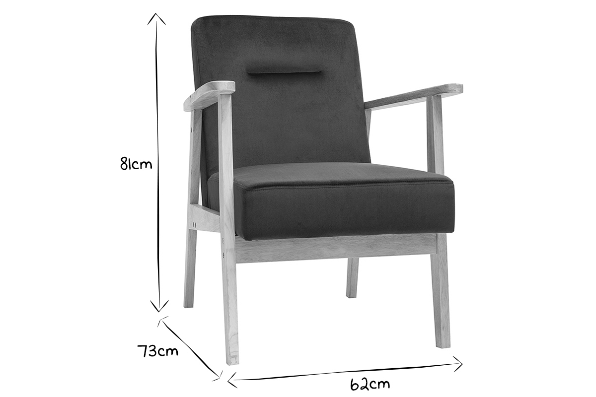 Fauteuil scandinave en tissu velours bleu ptrole et bois clair ABYSS