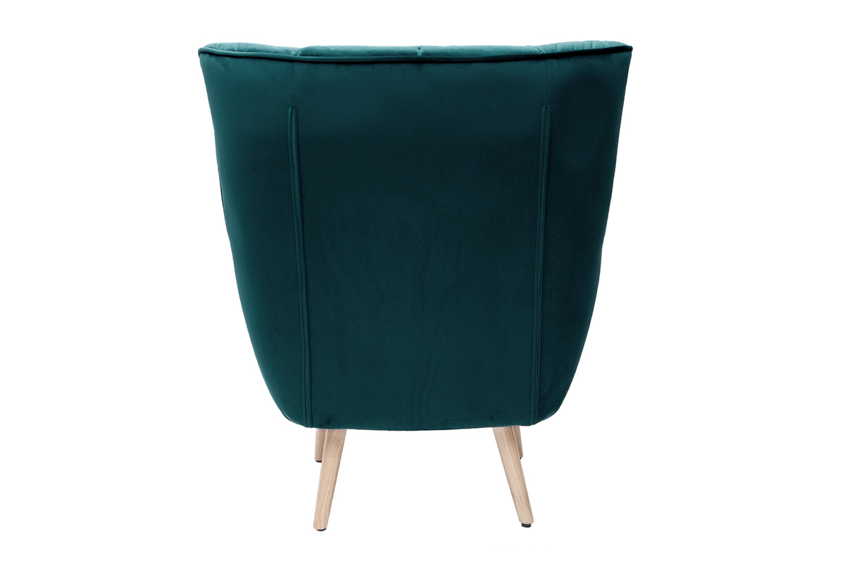 Fauteuil scandinave en tissu velours bleu p�trole et bois clair AVERY