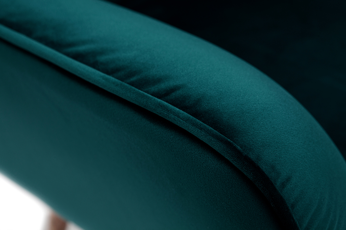 Fauteuil scandinave en tissu velours bleu p�trole et bois clair AVERY